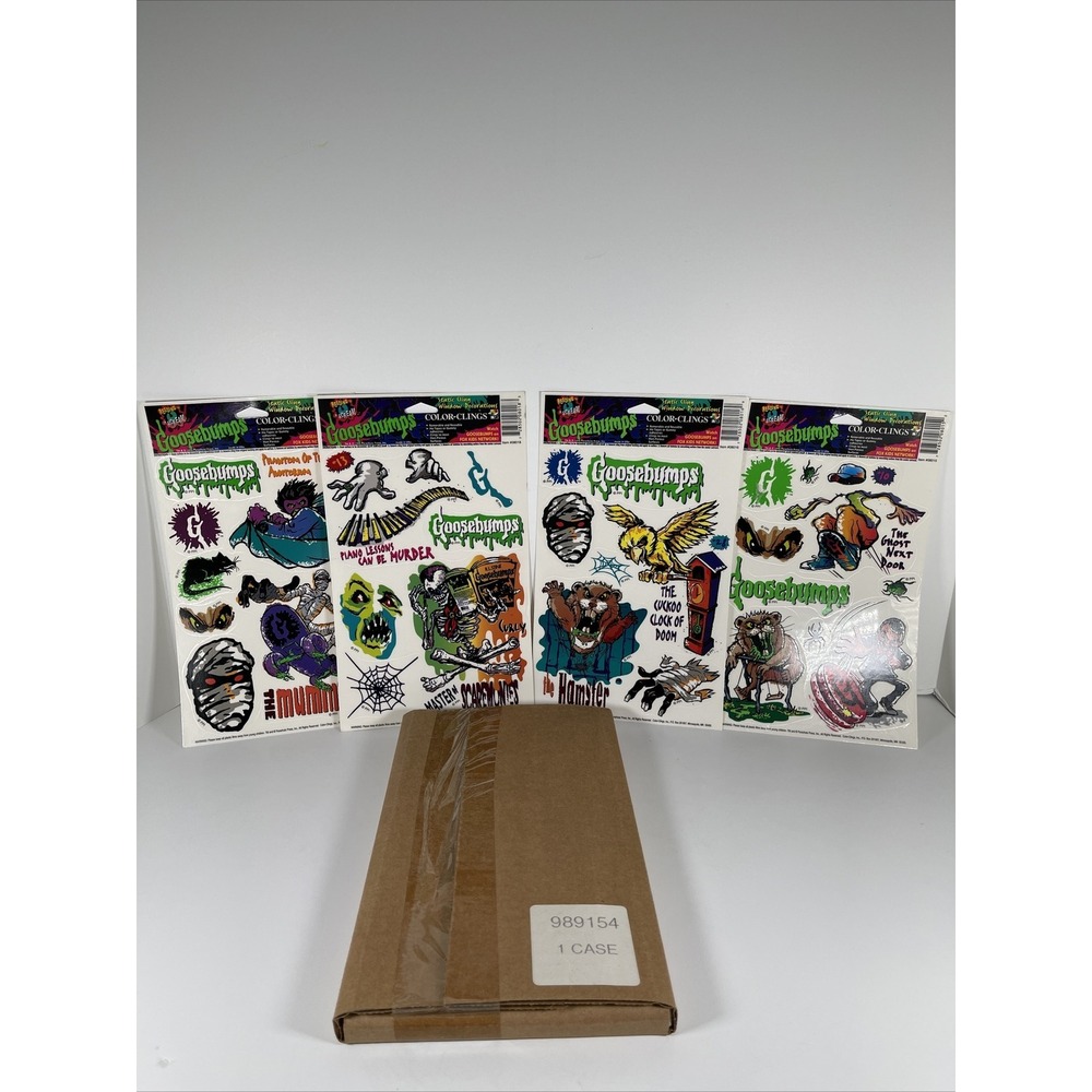 Vintage 1996 Goosebumps Window Clings Case Of 24 RL Stine Halloween NOS 4 Styles
